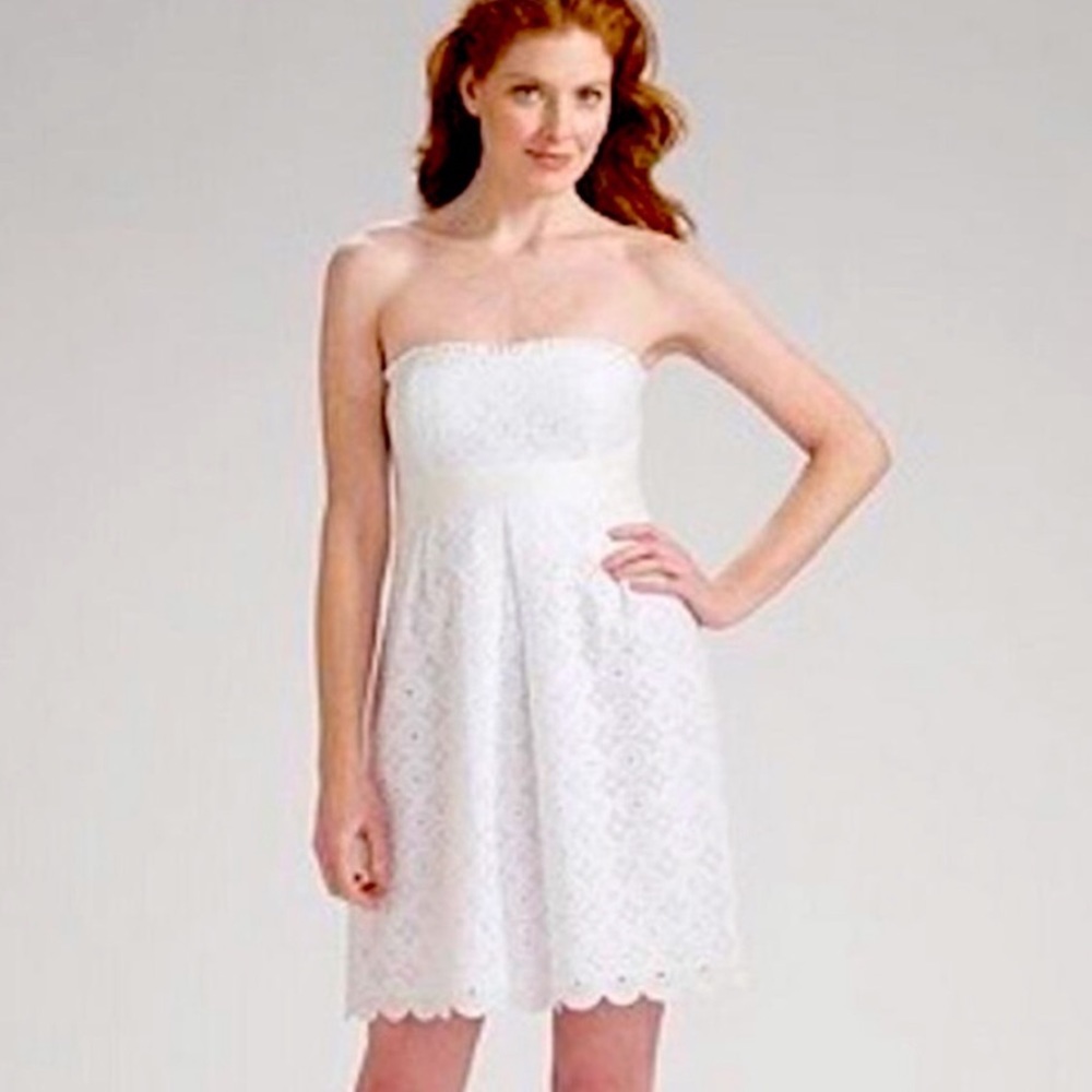 Lilly Pulitzer Betsey White Large Circle Eyelet Strapless Dress Sz 8
